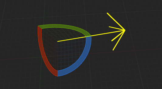 A screenshot of a yellow 3D arrow drawn along the X axis.